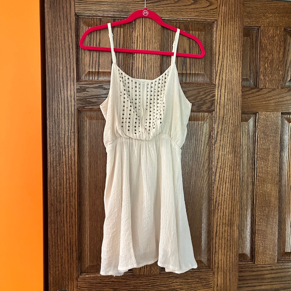 White Lucca Couture dress with metallic rhinestones